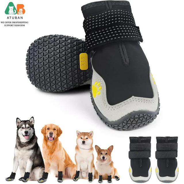 ATUBAN Dog Shoes for Large Size Dogs, Waterproof Medium Large Dog Boots, for Hot Pavement Winter Snow Hiking Breathable Elastic 1