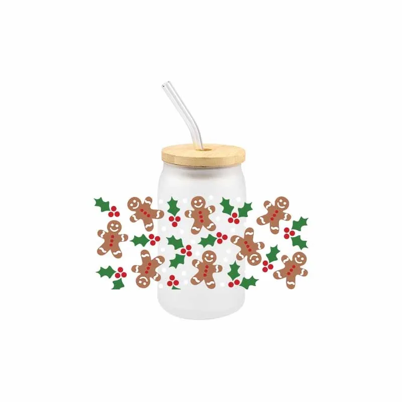 3D Christmas UV DTF Gingerbread Man Transfer Sticker Wraps Cup Cartoon Cute DIY Durable Adhesive Sticker Wraps Cup