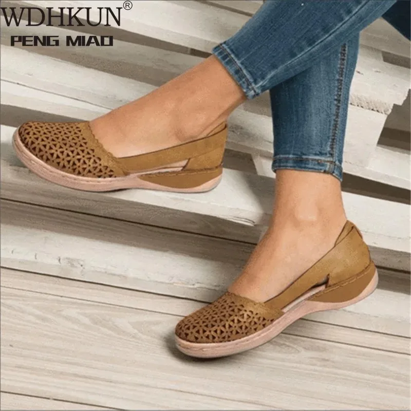 Women Wedges Orthopedic Sandals Office Shoes Hollow Out Vintage Slip on Casual Sewing Ladies Bunion Sandal