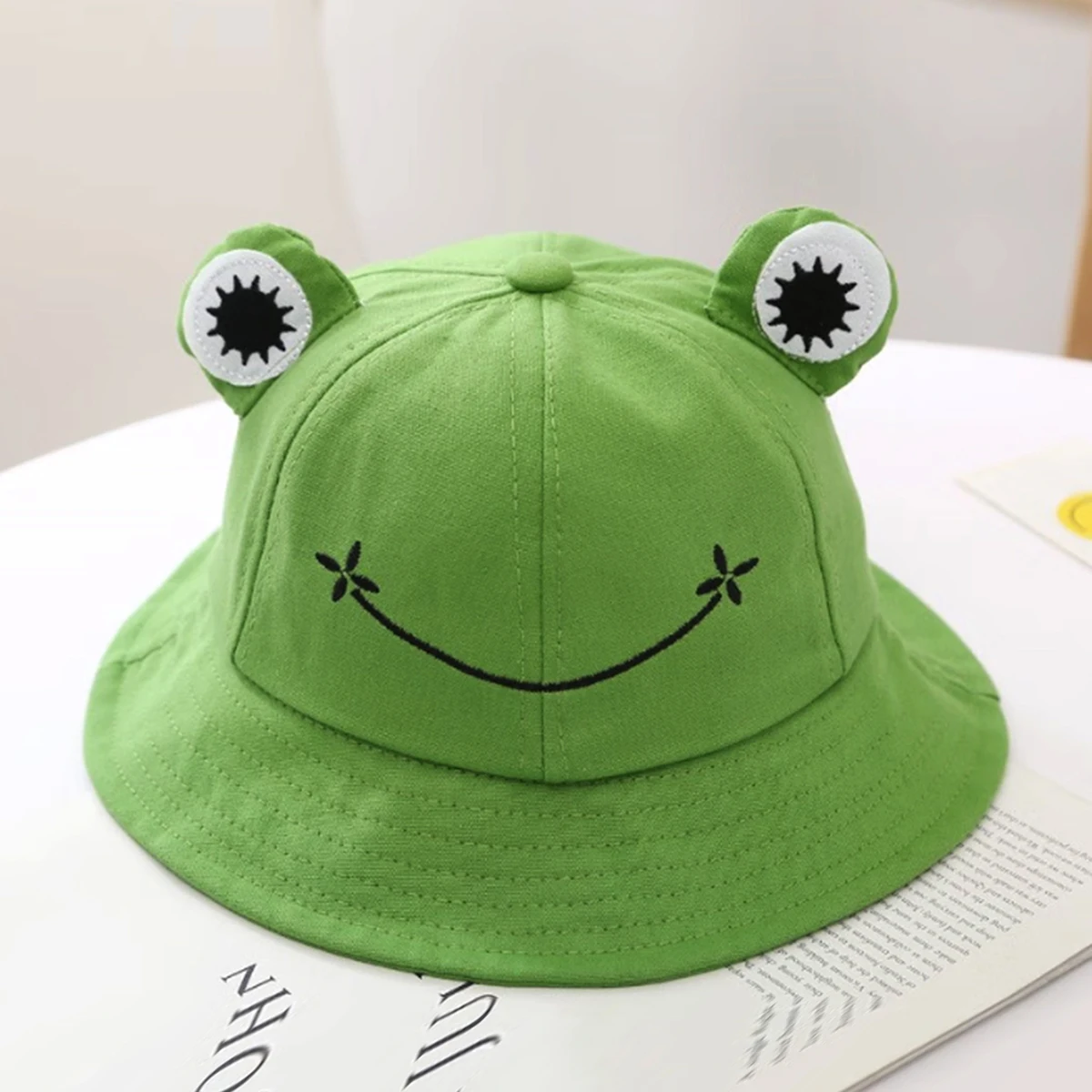 Children's Hats for Spring and Autumn, Thin Style, Sun Protection for Boys and Girls, Kindergarten Little Yellow Hat, Baby Sun Hat, Infant Fisherman Hat, Cute Cartoon Frog