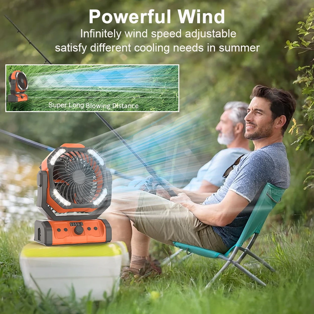 Camping Fan 20000mAh Rechargeable Battery Portable Outdoor Fan Wireless Ceiling Camping Fan with LED Light and Remote Control