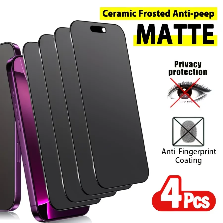 4er-Set Matt-Keramik Blickschutzfolie für iPhone 17 16 15 14 13 12 11 Pro Max 9H Anti-Spionage Anti-Kratzer Anti-Fingerabdruck – Detail 1