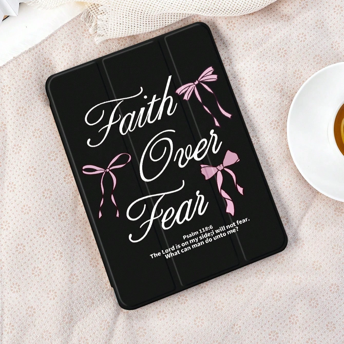 Faith Over Fear Pink Bow Tablet Case