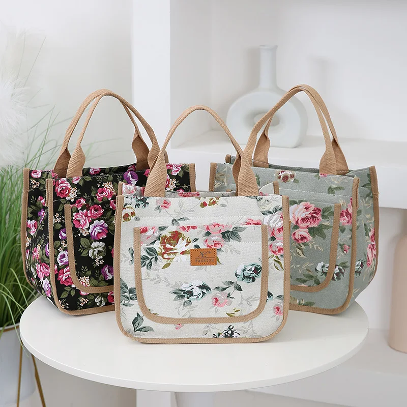 Floral Print Lunch Bag Spacious Handbag Thermal Bag Women Lunch Bag Practical For Travel Work Business Casual