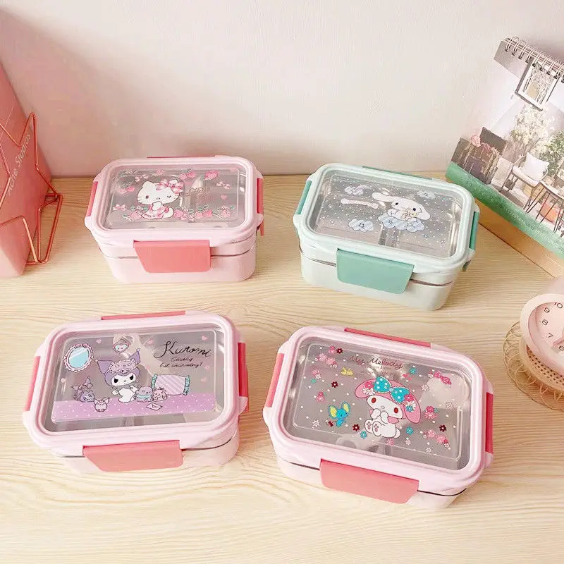 

Sanrios Hello Kitty My Melody Lunch Box Kawaii Anime Cinnamoroll Kuromi Bento Box Cartoon Pompompurin Insulated Food Container