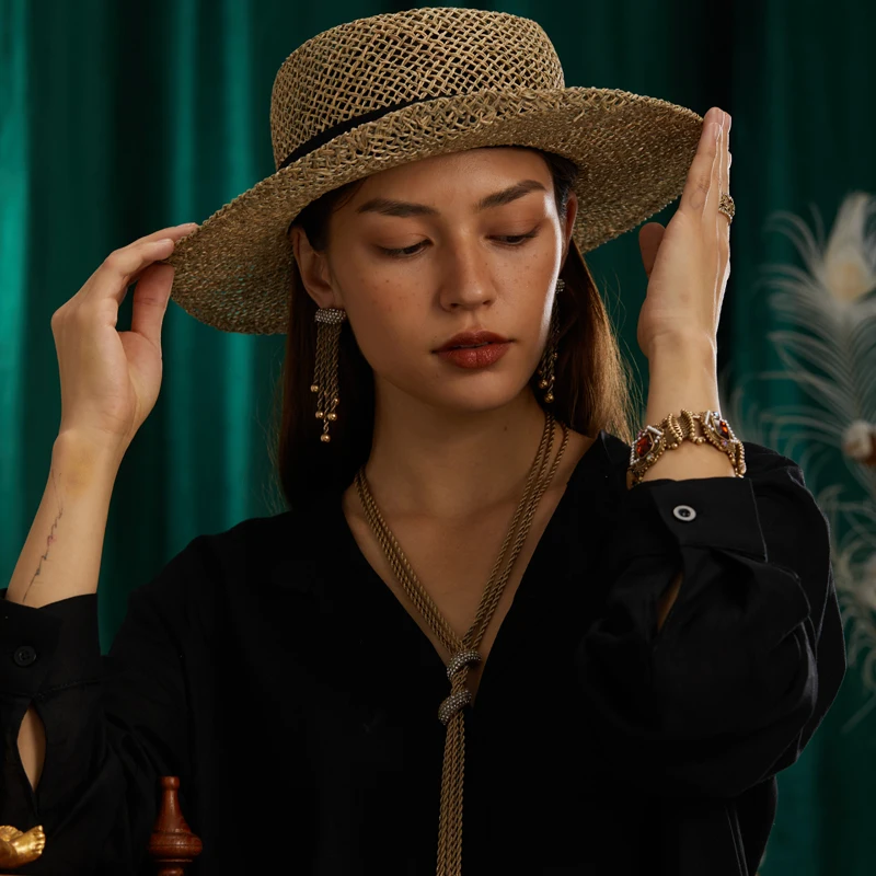 قلادة حبل سلسلة عيار 4 ملم، مطلية بالذهب، بتصميم ع...