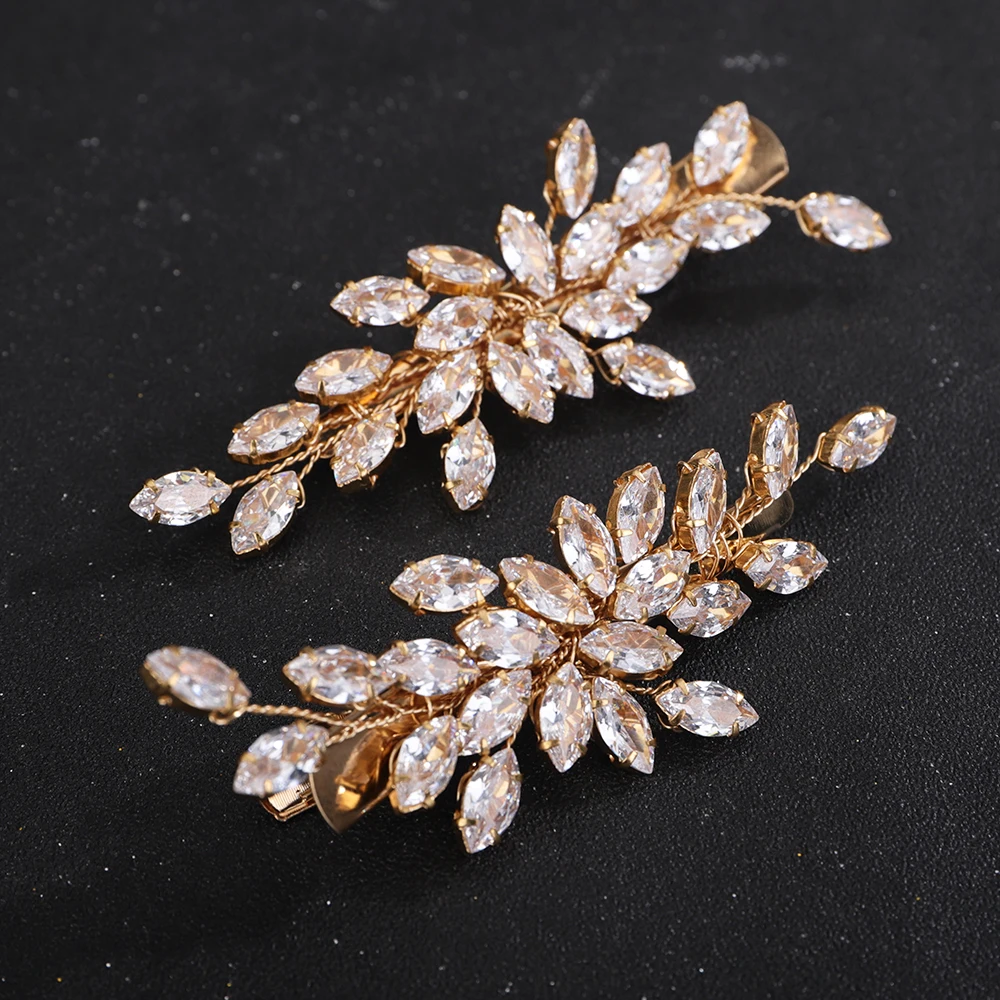 Women Wedding Zircon 2PCS Hair Clips Silver Bridal Bride Hair Accessories Jewelry Vintage Party Prom Ornaments Headdress