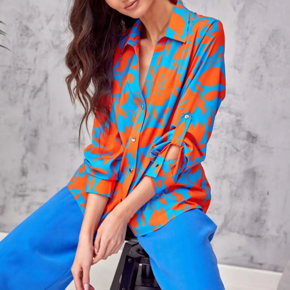 

Check Print Women Oversize Shirt Elegant Lapel Floral Button Up Office Lady Shirts Spring Summer Fashion Long Sleeve Top Female