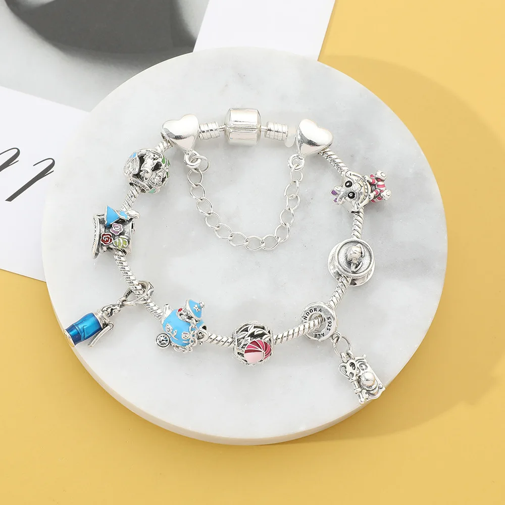Disney Luxury Bracelet Charms Bangle Alice in Wonderland Pulseiras Feminina  Silver Plated Family Fashion Bracelet for Women - AliExpress