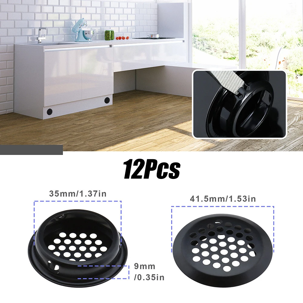 

Ventilation Grilles Air Vent Holes Black Durable Louver Hole Mesh Vents Round Soffit Stainless Steel 12pcs Cooling