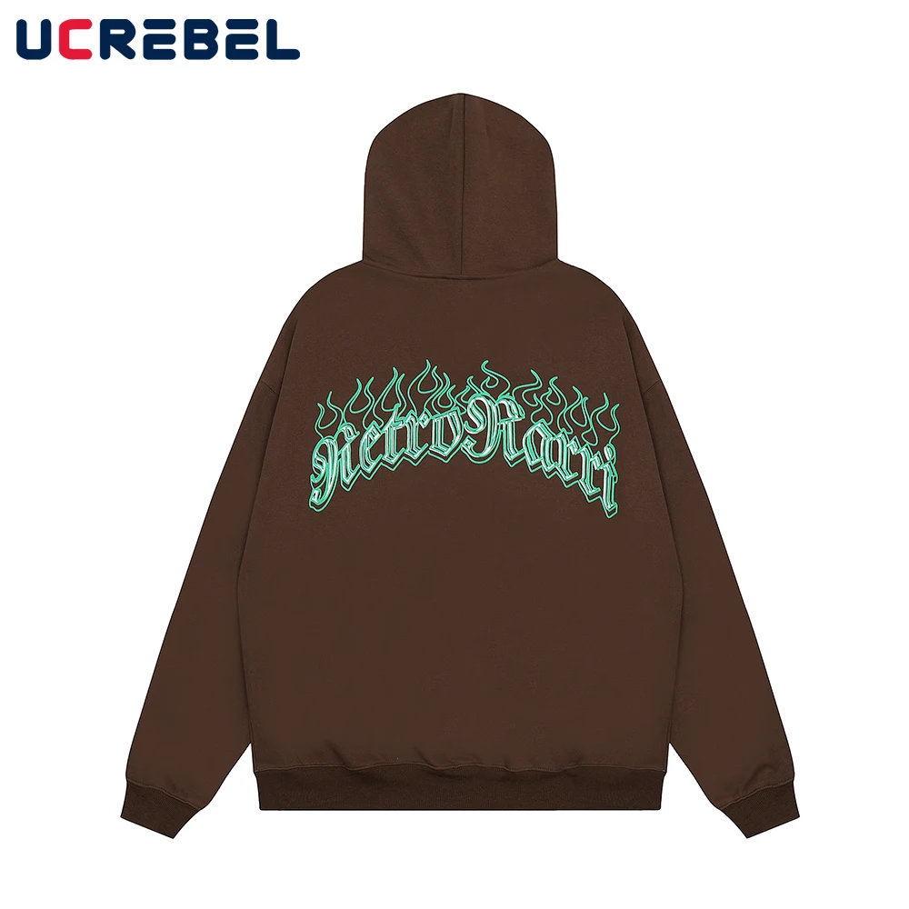 

Back Printed Streetwear Casual Sweatshirts Mens Autumn Loose Long Sleeve Hip Hop Zipper Hooded Outerwear