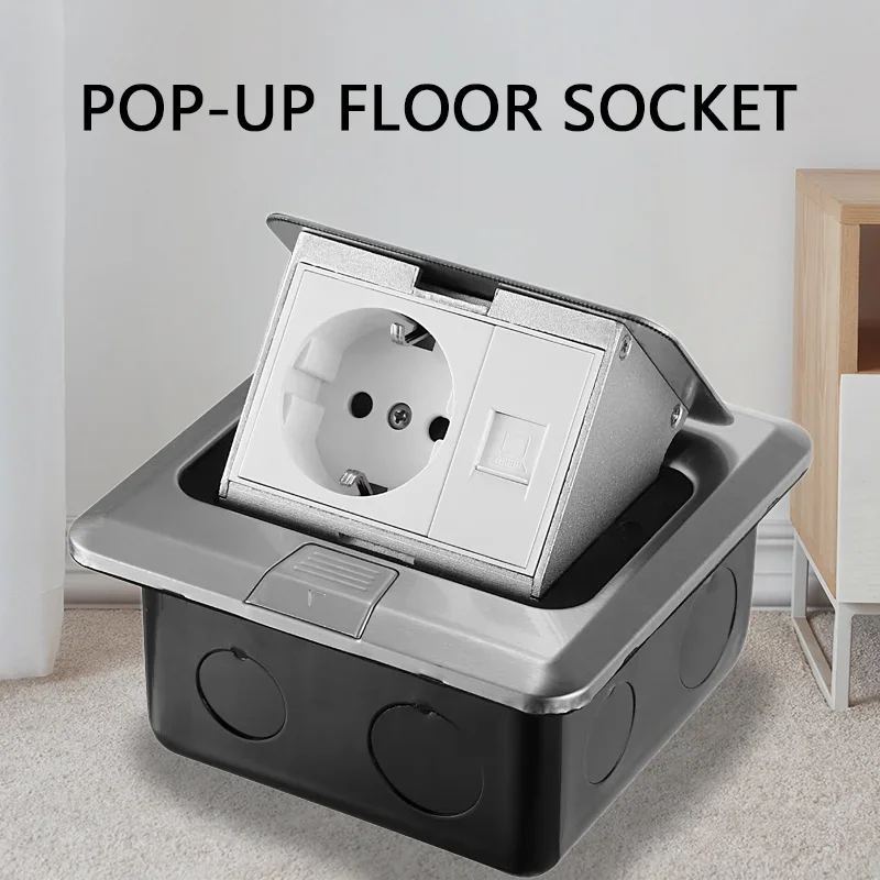 

Pop Up Floor Socket Hidden Type EU/FR Universal Power Outlet Aluminum Alloy Electrical Switches For Meeting Room Office Table