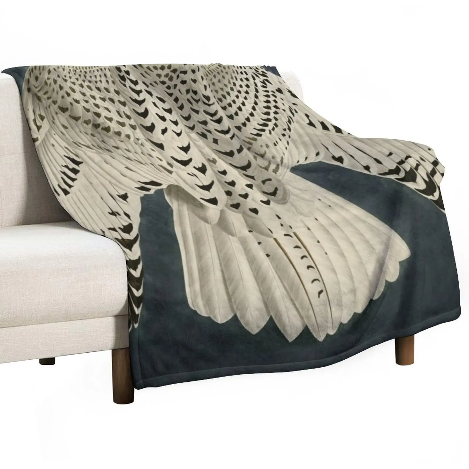 

Wings / Fragments of Iceland or Jer Falcon by J.J.Audubon / Vintage birds / Feathers Texture / dark background Throw Blanket