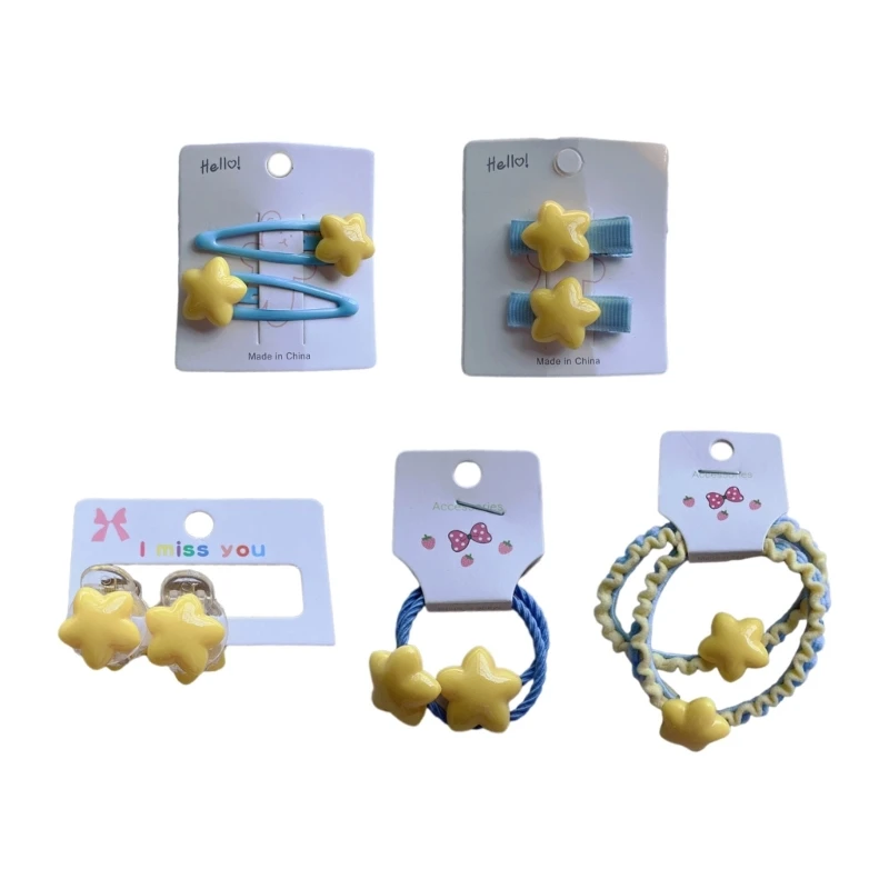 2pcs Yellow Star Shape Hair Clip and Hair Rope Hair Claw Taking Photo for Woman Girl Spring Summer Non-slip Tiaras