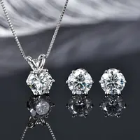 IOGOU réel 925 argent Moissanite ensemble de bijoux plaqué or 0.5-2ct boucles d'oreilles Solitaire pendentif collier ensemble pour femmes hommes cadeau 5