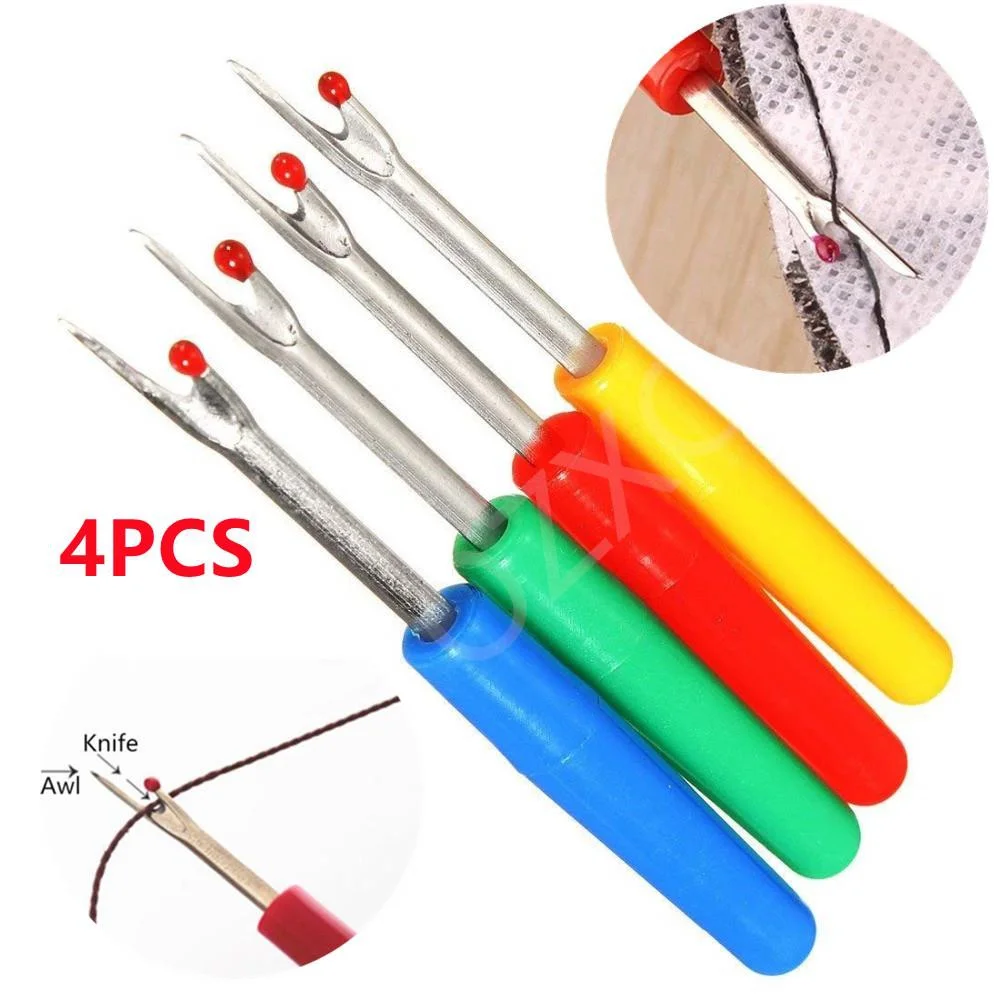 

(1Pack)=4Pc Plastic Handle Craft Thread Cutter Seam Ripper Stitch Unpicker Sewing Tool AA7401