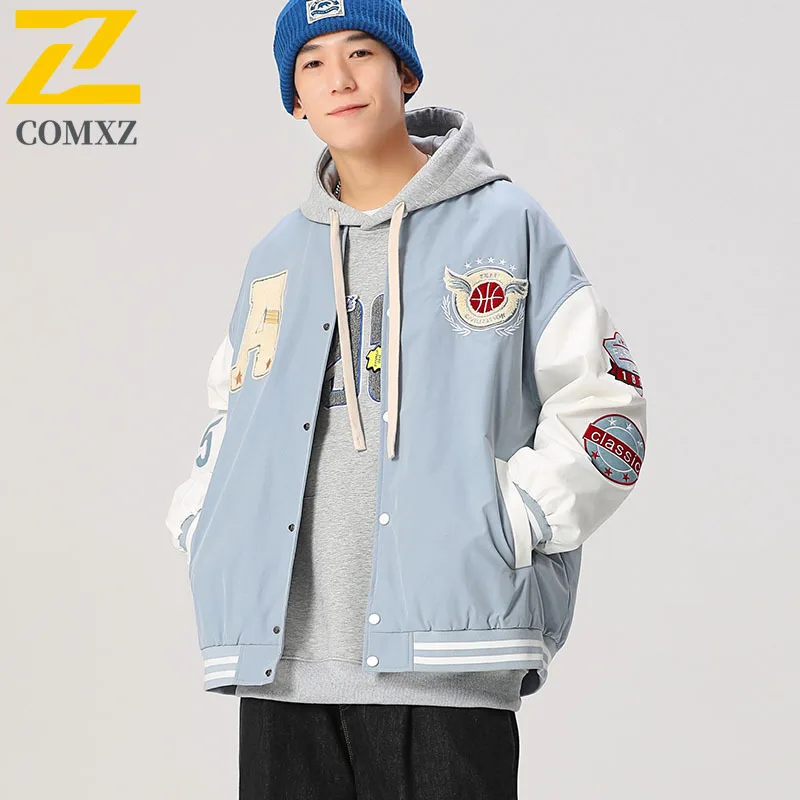 ​Men's American Style Baseball Jacket Tactical Windbreaker Embroidered Bomber Jacket Winter Streetwear Loose Fit Casual Coat​
