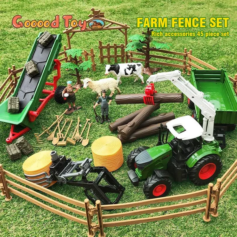 

Children Toys 1:24 Farmer Car Tractor Set with Farmers Livestock Farm Forklift Model Transport Trucks Cars Toys for Boys Gifts