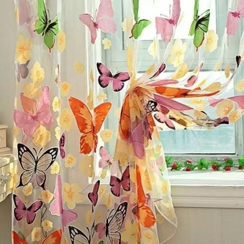 Window Curtain 1PC Rod Pocket Window Curtain Large Butterfly Print Screens