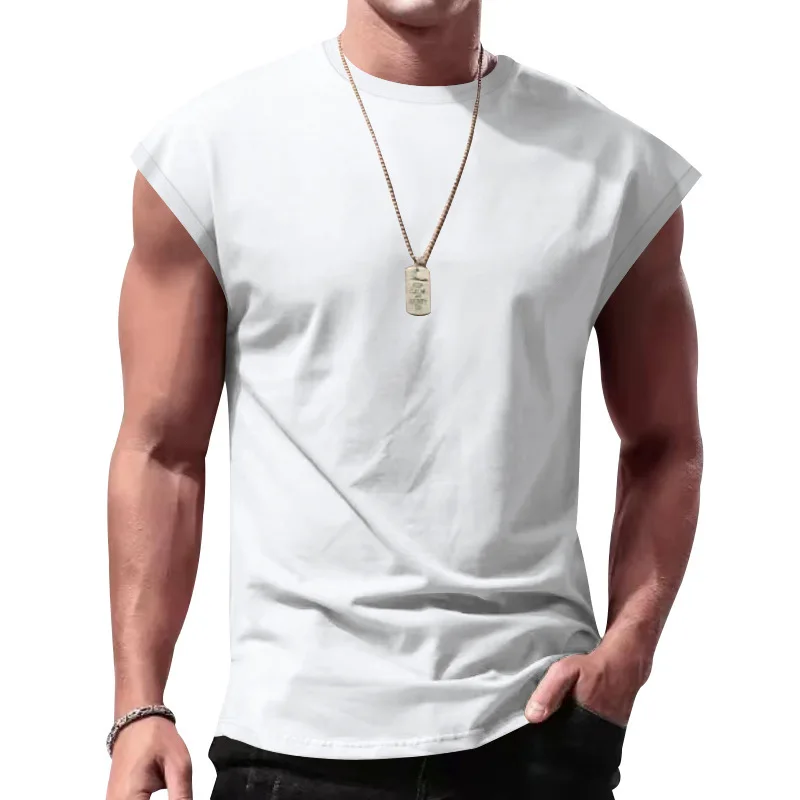 T-shirt da uomo 2026 casual senza maniche estiva sportiva ampia tinta unita gilet smanicato intimo termico abbigliamento uomo - immagine 2
