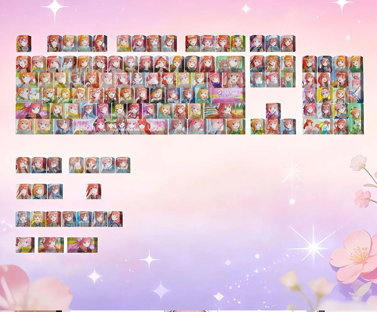 124키 키캡, 귀여운 五等神?(五等神?) 애니메이션 키캡, Made68, Mad68, Wooting 60용 PBT 염료승화 키캡