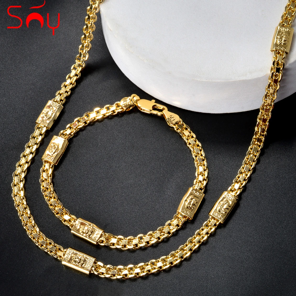 FUNOJOY Women's Luxury Crystal Jewelry Set - Gold Plated Bib Necklace & Earrings, Rhinestone Bridal Party Prom Set