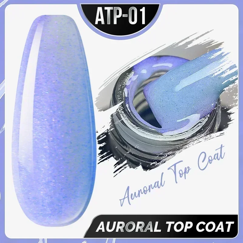 DEROI 8ml Flash Top Coat for Nail Art No Wipe White Dot Top Coat Glitter Aurora Flake Glossy Topcoat Varnish Seal UV Gel Polish 3