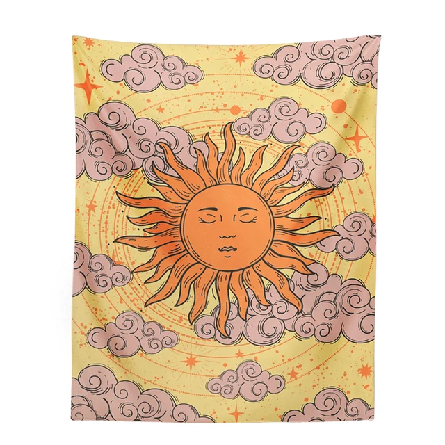 Retro Sun Moon Dekoráció Gobelin Pszichedelikus Égi 70 -Es Évek Szüret Boszorkány Istennő Nyomtatott Falfestmény Háttérrelények Otthoni - Image 6