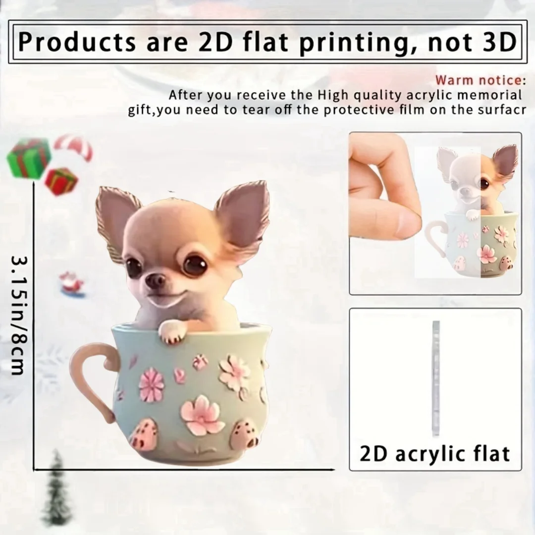 Porte-clés Chihuahua Chic 2D, chiot dans une tasse de thé, pendentif,  ornement, breloque en acrylique pour noël, sac à dos, sac, maison, festif,  cadeau et décoration - AliExpress, image size:1080x1080
