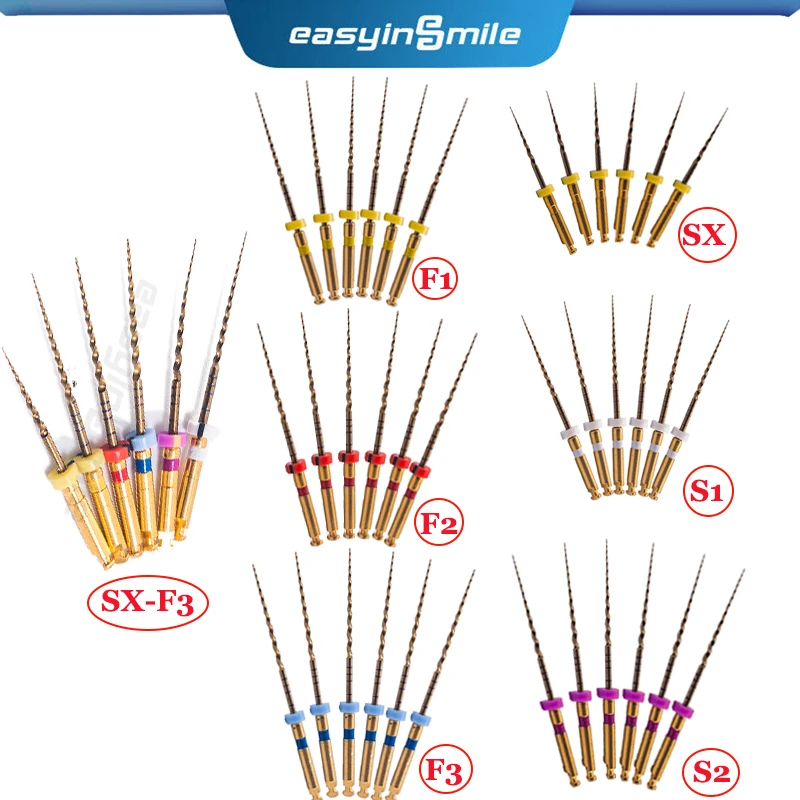 1 Confezione Easyinsmile Dental Endo Files X-Taper Large Pro Niti Rotary File Endodontico Gold Blue Sx - F3 X-Max 21Mm 25Mm 31Mm