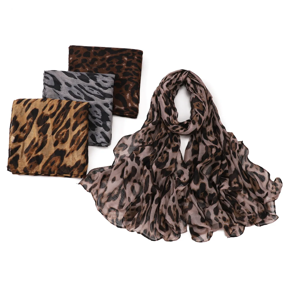 Big Size Classic Leopard Print Headscarf Bandanas Muslim Women Trendy Voile Soft Hijab Shawls Popular Style Long Scarf Headwraps 3
