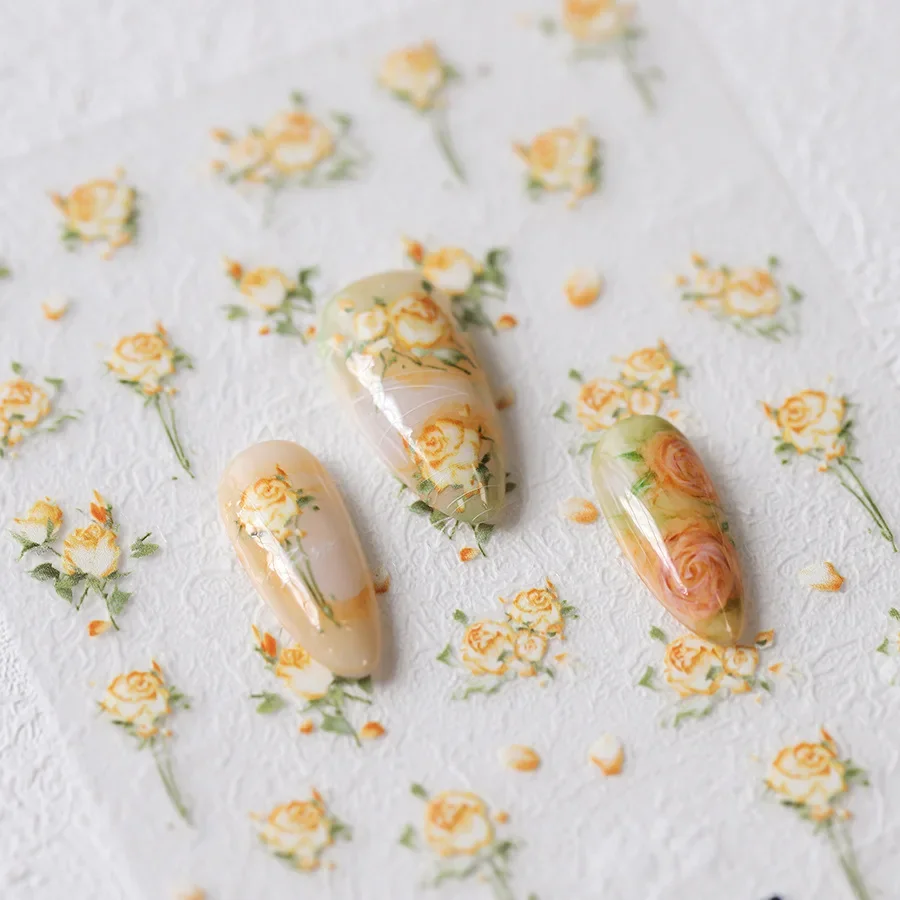 Gold Leaf White Flower Bouquet Floral Tulip 5D Nail Art Sticker Decals