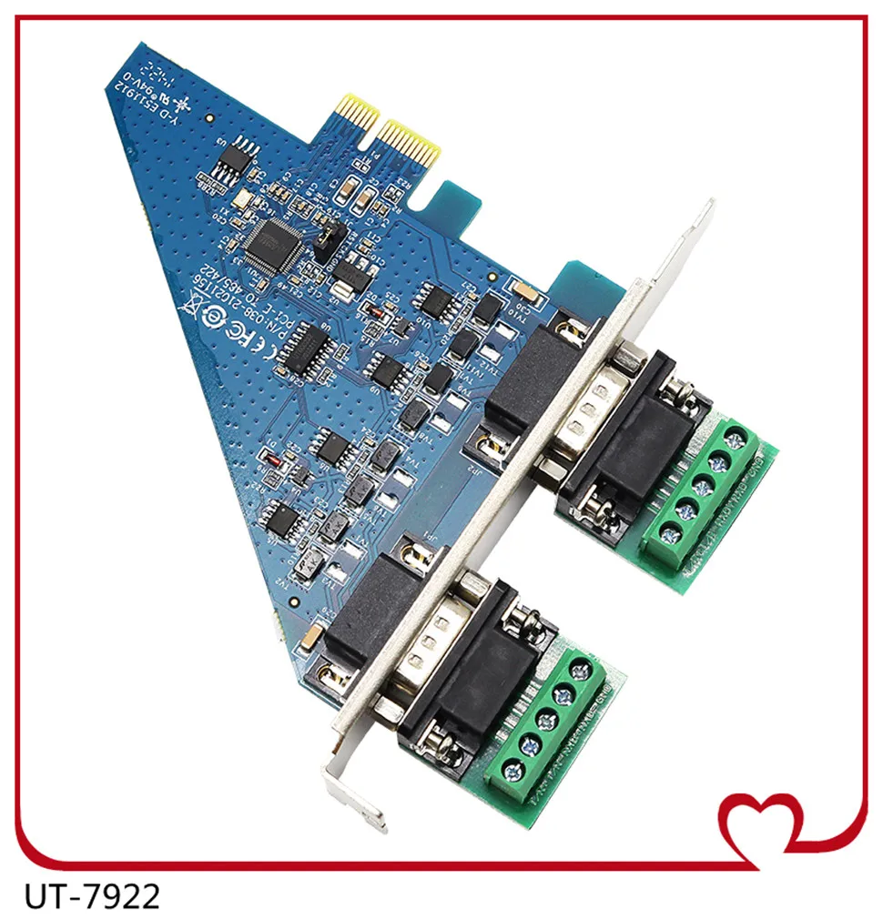 UOTEK 2 Ports High Speed PCI-E PCI Express to RS-485 RS-422 Converter Serial Card DB9 RS485 RS422 Com Connector PCIE UT-792
