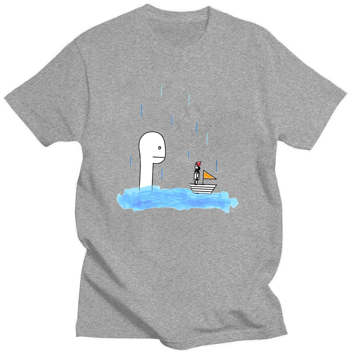gym t shirt Cartoon Rainy Boat Print Cotton New T-Shirt Daily Simple And Funny Elements Summer Short-Sleeved 14-Color Fashion Round Neck Top white t shirt for men T-Shirts
