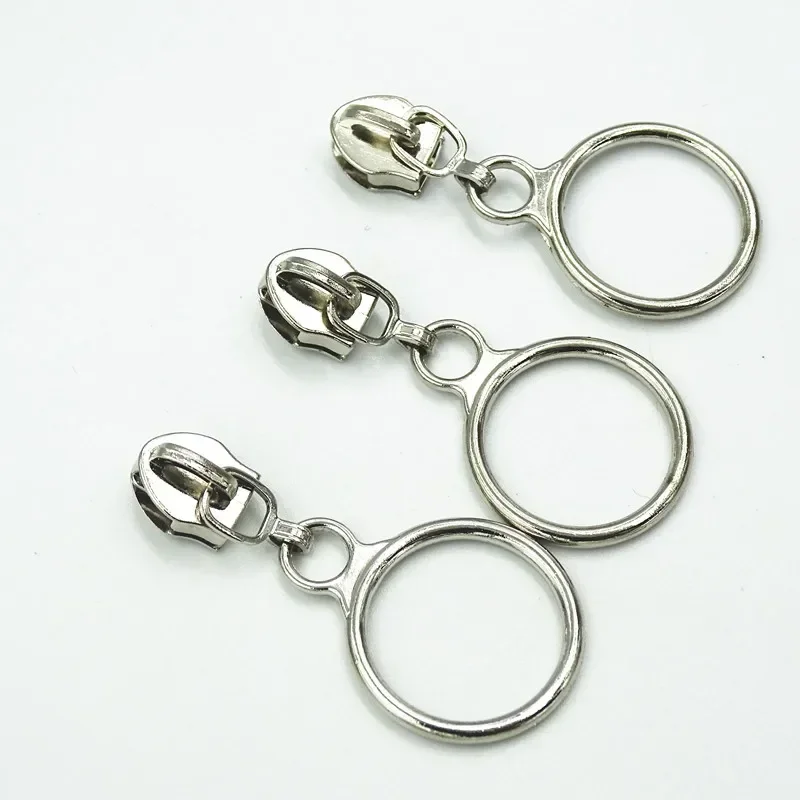Golden Silver Colored 20pcs 5# Nylon Circle Zipper Puller Clothing Accessories Zinc Alloy luggage And Home Textile Puller