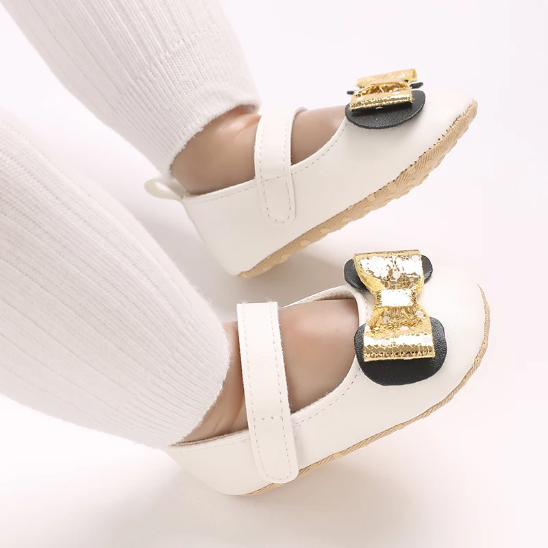 Sweet Baby Shoes Baby Boy Girl Shoes Girl Classic Bowknot Soft Sole Anti-slip PU Dress Shoes First Walker Toddler Crib Shoes 6
