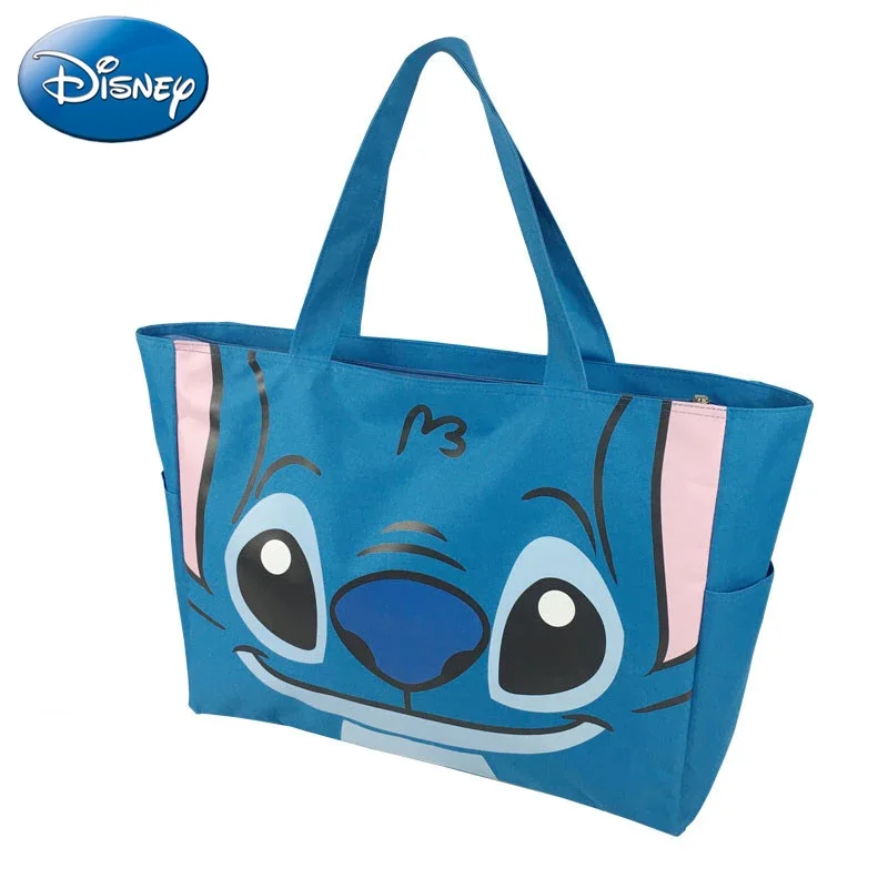 

Disney 2024 New Stitch Extra Large Portable Shopping Bag Spliced Waterproof Foldable Cartoon Canvas Travel Bag Mommy Bag