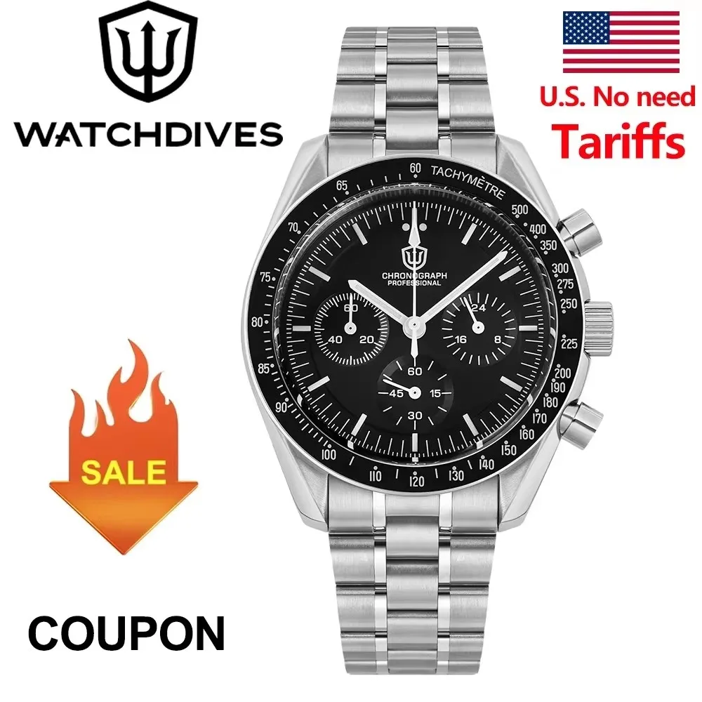 Watchdives WD1860 40mm Dive Watch VK63 Chronograph Quartz Movement