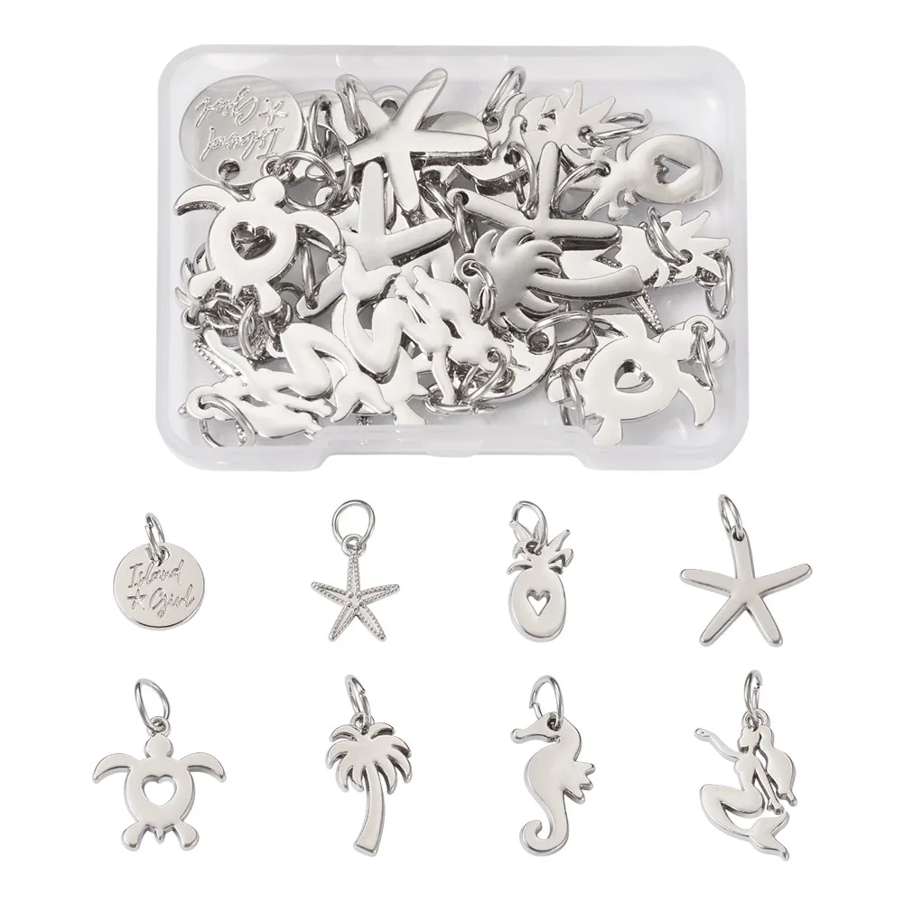 

32pcs Platinum Plated Marine Theme Alloy Pendant Mermaid Sea Horse Star Turtle Charms DIY Bracelet Necklace Jewelry Craft Making