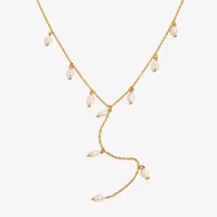 E.B.belle Freshwater Pearl Tassel Y-shaped Clavicle Necklaces Luxury Stainless Steel Jewelry On The Neck Accessories For Women