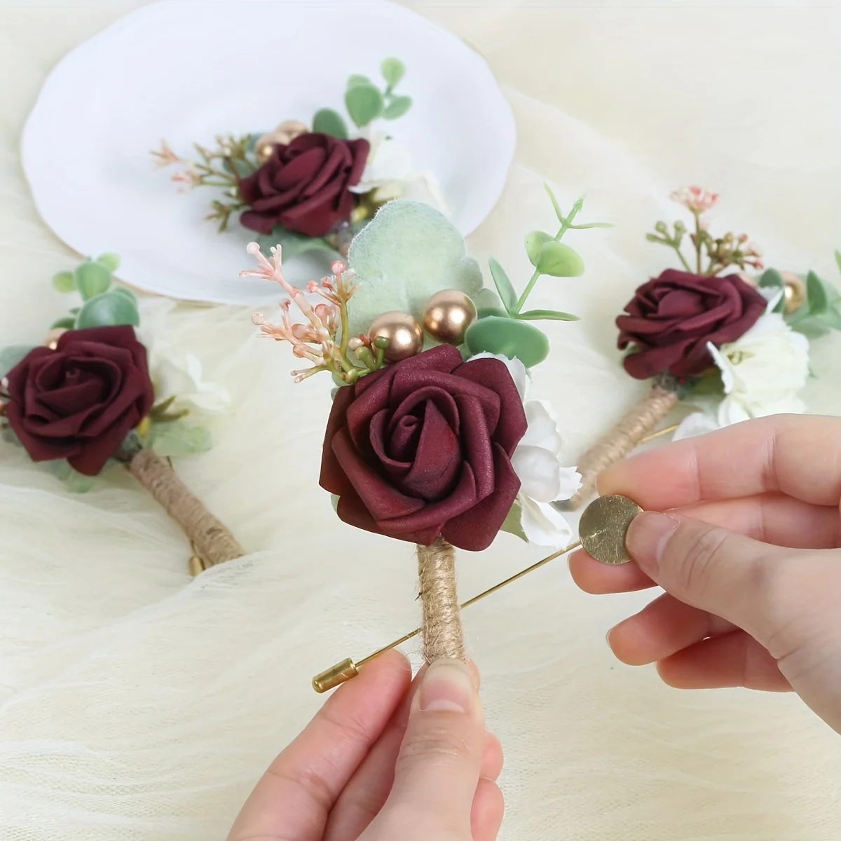 

Set Of 8Pcs Corsage Rose Boutonniere For Men Wedding With Pins Groom And Groomsmen Artificial Flower Boutonniere For Wedding Cer