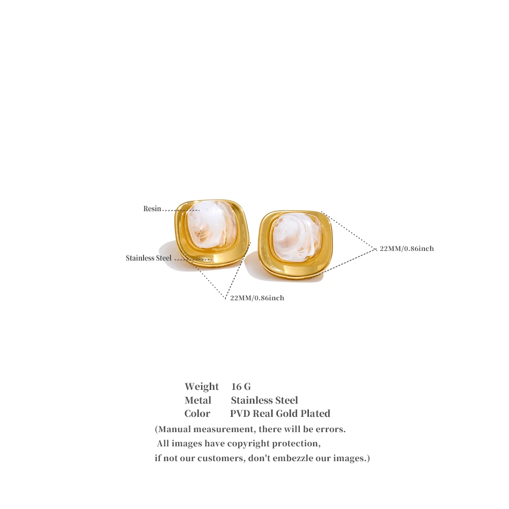 Yhpup White Green Resin Square Stud Earrings 18K Golden PVD Plated Stainless Steel Daily Wear Trending Jewelry Wholesale_voghion.com