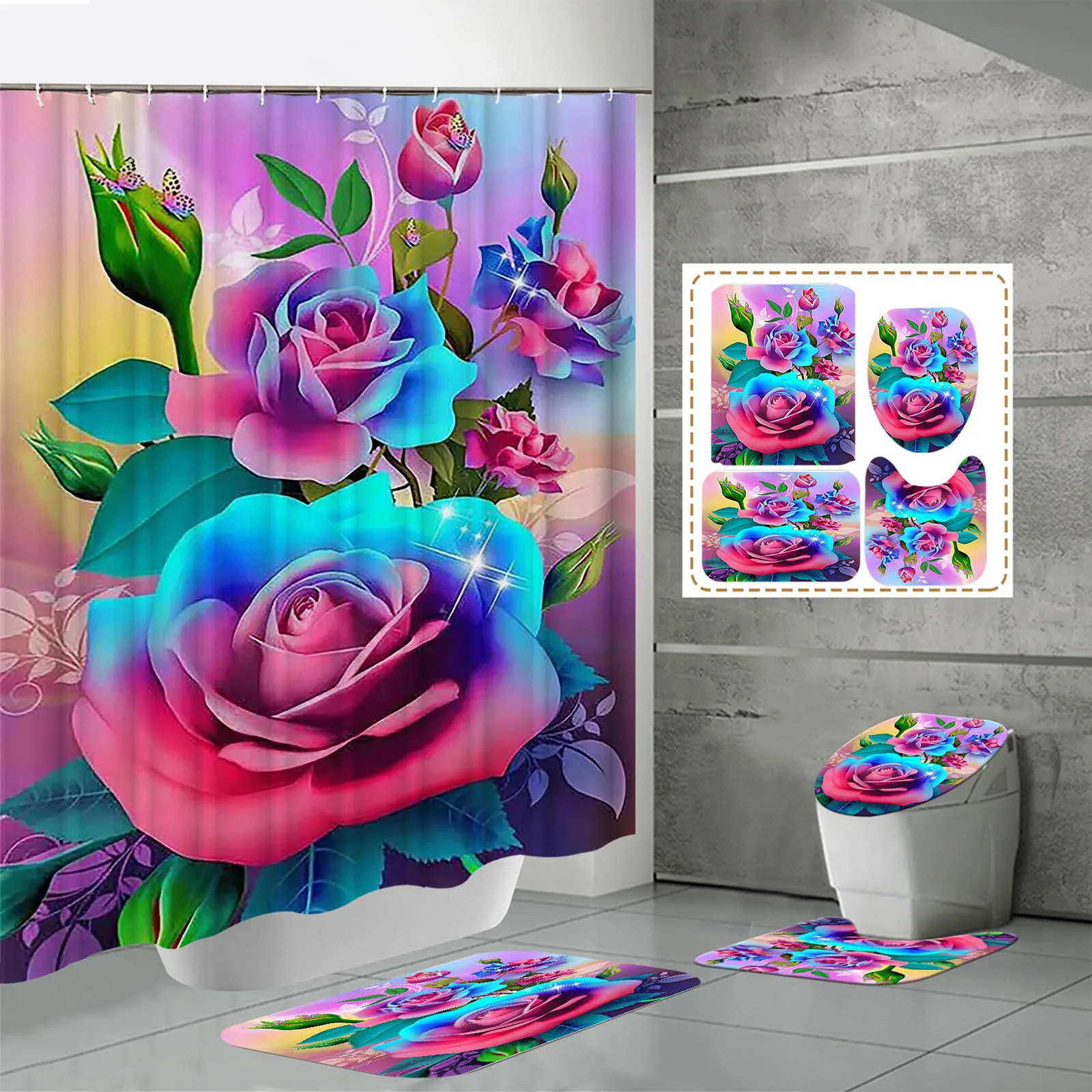 

4pcs Valentine'S Day Shower Curtain Set With Rugs Shower Curtain For Bathroom Sets With Shower Curtain And Rug Toilet Sets 2024