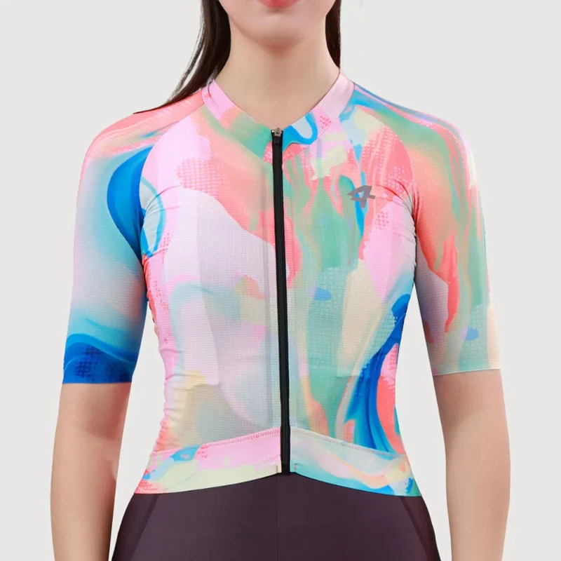 Lameda Women's Summer Short Sleeve Cycling Jersey Professional Bicycle Top with Pockets for Road Mtb Sports Breathable Clothes