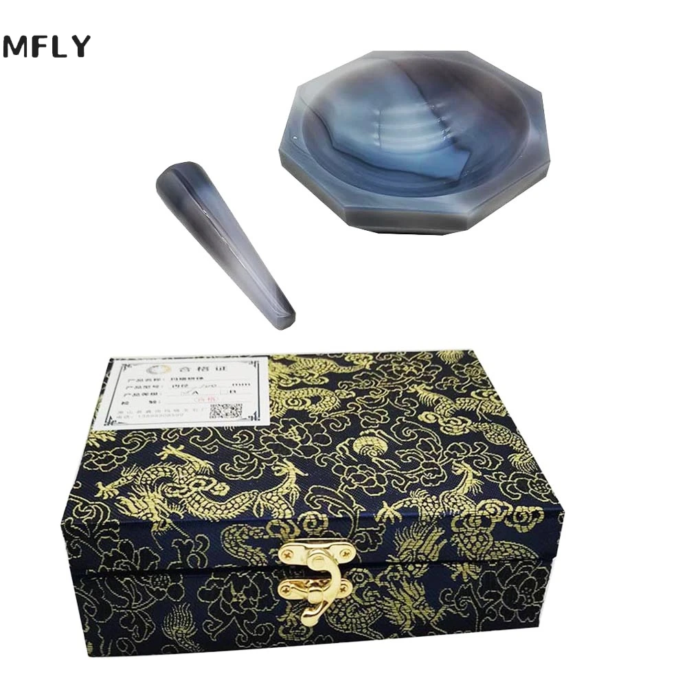 Mortier Et Pilon En Agate Naturelle - Taille 120 Mm (diamètre Intérieur) - Pour Broyage En Laboratoire, Pharmacie Ou Cuisine Moléculaire