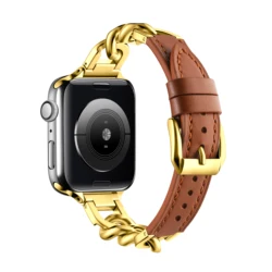Premium Leather Band with Stainless Steel Clasp - 42 44 45 46 49mm (Gold Brown)