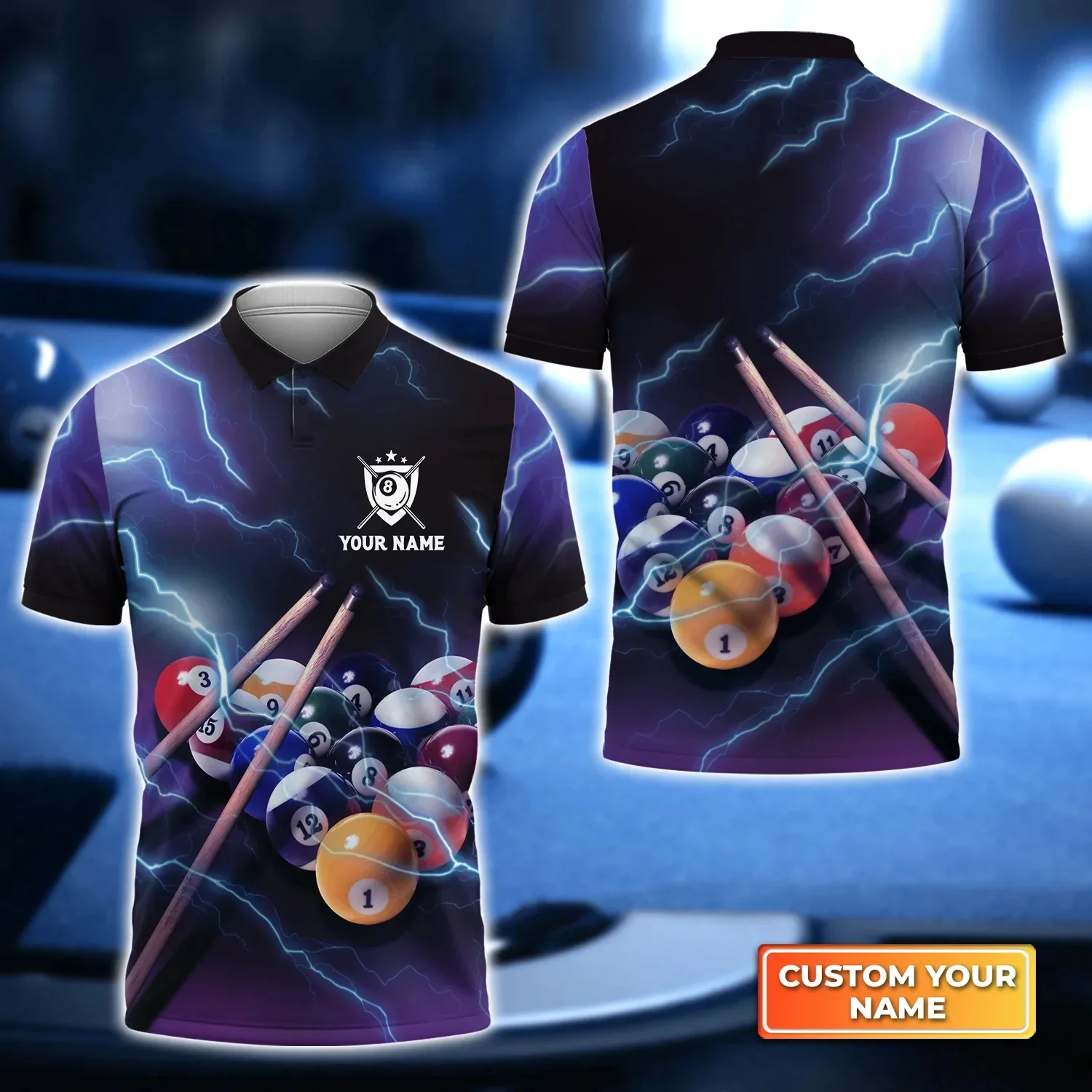 9-Ball-Billard und Bier, personalisiertes 3D-gedrucktes Herren-Poloshirt, Sommer-Straße, lässiges POLO-Shirt, Geschenk für Billardspieler WK27 – Detail 17