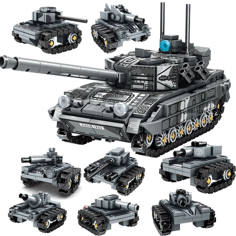 

WW2 Military Model 8-in-1 leopard 2A7 Main Battle Tank Collection Ornaments Building Blocks Toys Christmas Gifts