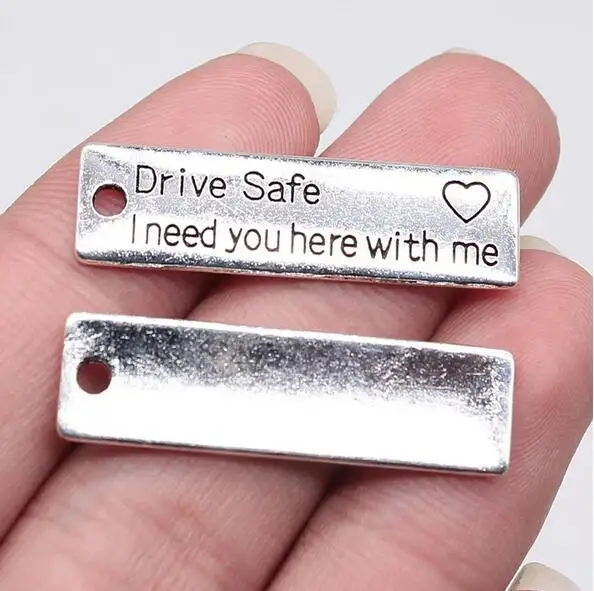 5pcs 34x10mm Antique Silver Alloy Charm Drive Safe Tag Pendant EF3741