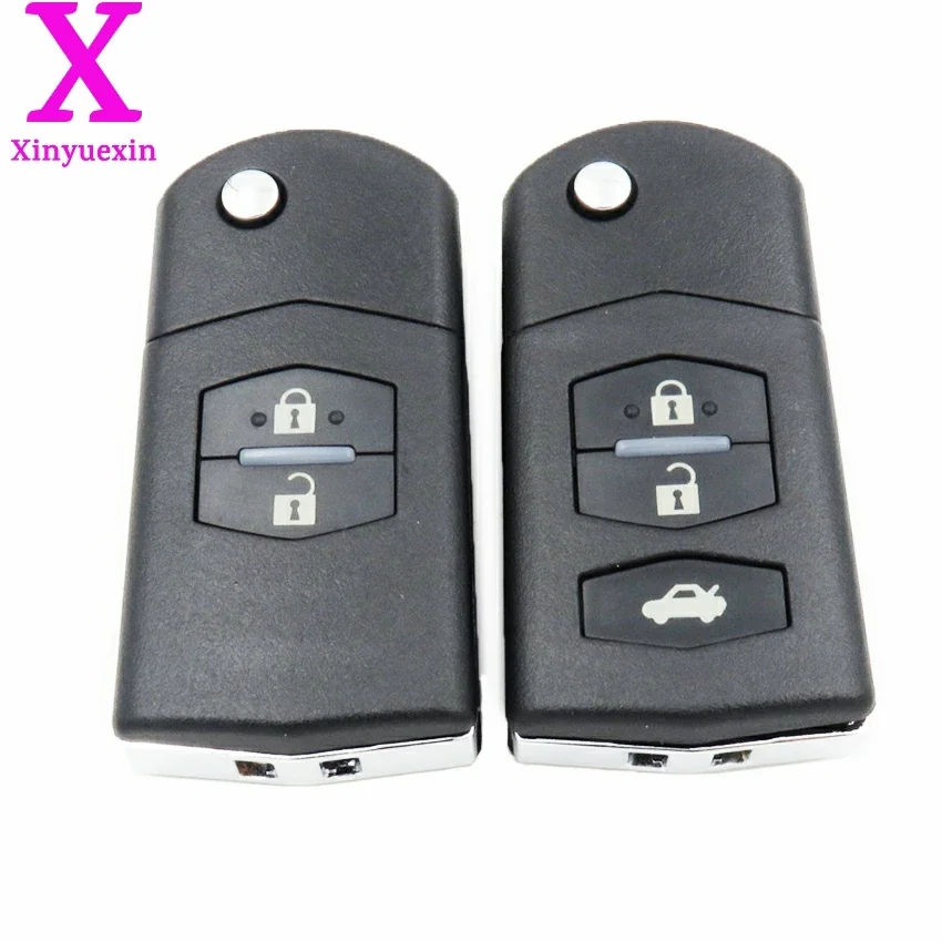 Xinyuexin Car Key Shell for Mazda 3 5 6 2 3 Buttons Remote Key Fob Folding Flip Plastic Case Uncut Blade Car Accessories key case car key shell car remote key car key key shell